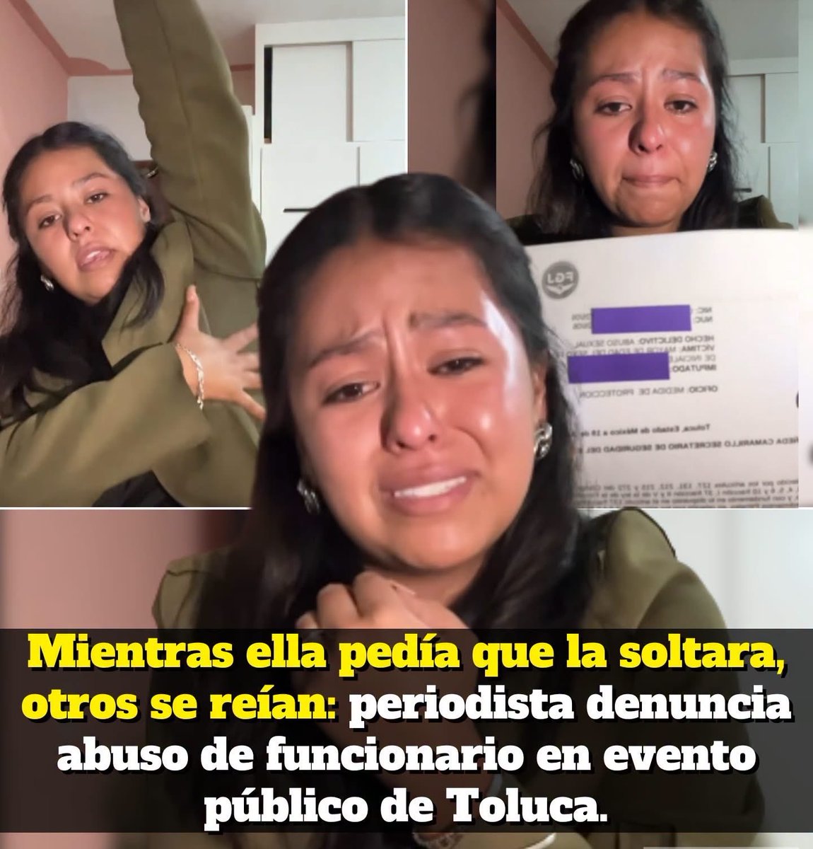 VigiaCiudadano7's tweet photo. “¿Qué es lo peor que te puedo hacer?” Eso fue lo que le dijo el agresor antes de tocarla indebidamente.

La periodista Mafer Fabela denunció públicamente haber sido agredida por un funcionario del Ayuntamiento de Toluca durante la inauguración del ChoriFest.

Según su testimonio, se encontraba cubriendo el evento para un medio digital. Al levantar el brazo para grabar con su celular, un hombre la tomó de la mano, le estiró el brazo y, pese a que ella le dijo “no, gracias”, la sujetó con más fuerza de la muñeca. Después comenzó a tocar su tórax de manera indebida y repetitiva.

Lo más indignante es que personas alrededor, en lugar de ayudarla, se rieron como si se tratara de un chiste.
Mafer se sintió vulnerable, se congeló y abandonó el lugar. Aun así, procedió legalmente y llamó a las víctimas a no guardar silencio.

El Ayuntamiento de Toluca debe identificar al funcionario, separarlo de su cargo mientras se investiga y garantizar que ningún trabajador de la prensa o ciudadana sea agredida en eventos públicos.
No fue una broma. Fue un abuso grave.

#mexico #Toluca #Justicia #Alerta
