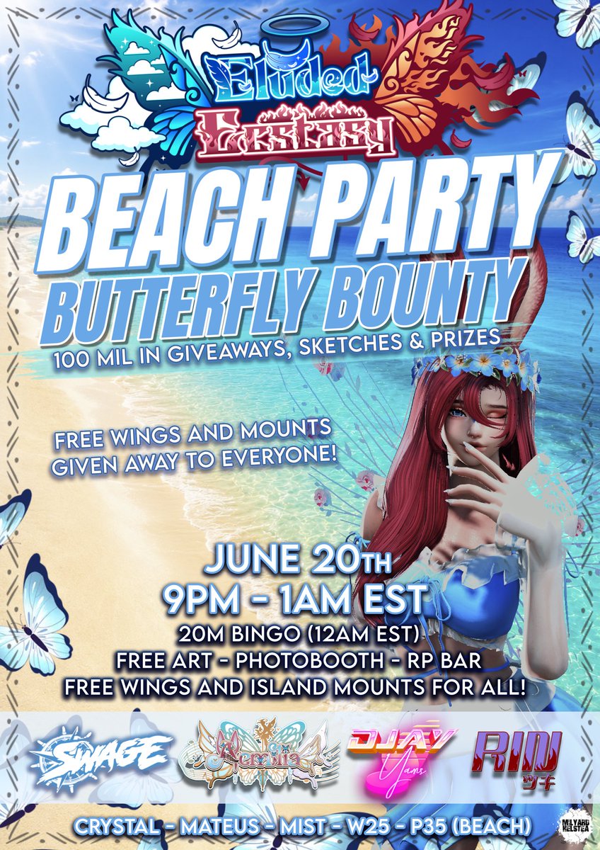 AemiliaSatella's tweet photo. 🛑STOP SCROLLING! 🛑

HEY! Need something to do tonight in FFXIV?
Eluded Ecstasy is back and the hype is strong - people are already outside AFKING at the event. 

Mounts, Flower Crowns, and Wings are free tonight!

We’ll be at the original Eluded house, Crystal | Mateus | Mist | W25 | P35

Hyped to open again on a Saturday, we hope you enjoy and have a great evening!!!

I DJ 10pm-11pm EST
Joined by @SWAGEsound @djayYAMS and Rin Tsuki

The Train will ride to my set at Voidsent 1AM and to Church for their anniversary!
