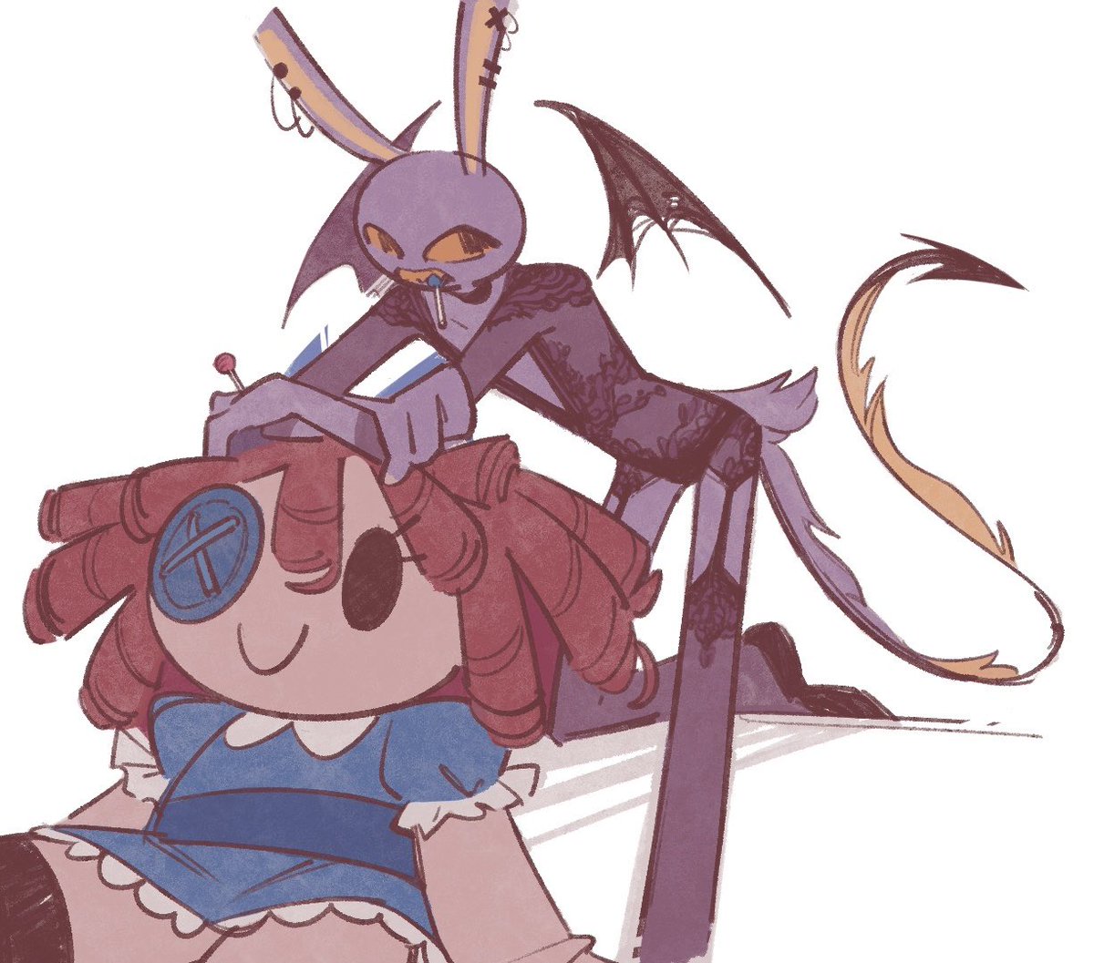 psychicpains's tweet photo. Old but hell yeah I am motivated to go back to this AU. Bc I can lean even harder on genderfluid Jax!! Time to put her in more pretty clothes✨
#bunnydoll https://t.co/SNGc5uxO3U
