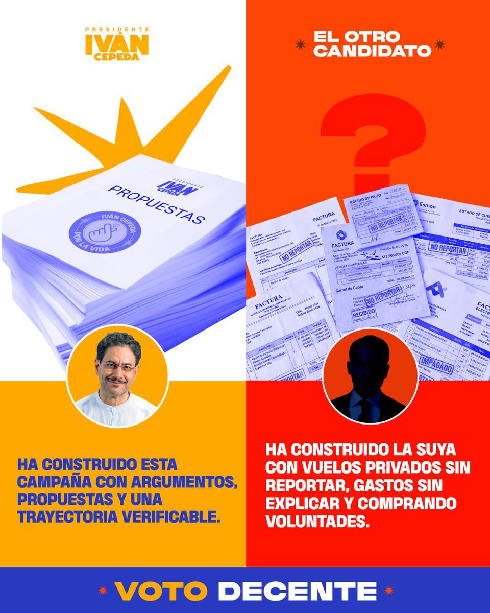 sindesenacol's tweet photo. Entre vuelos privados sin reportar, fracking sin futuro y confesiones que asustan, el panorama del "otro candidato" está de terror. Menos mal la alternativa tiene argumentos, propuestas y respeto por la vida @IvanCepedaCast. https://t.co/BBVnGLychw
