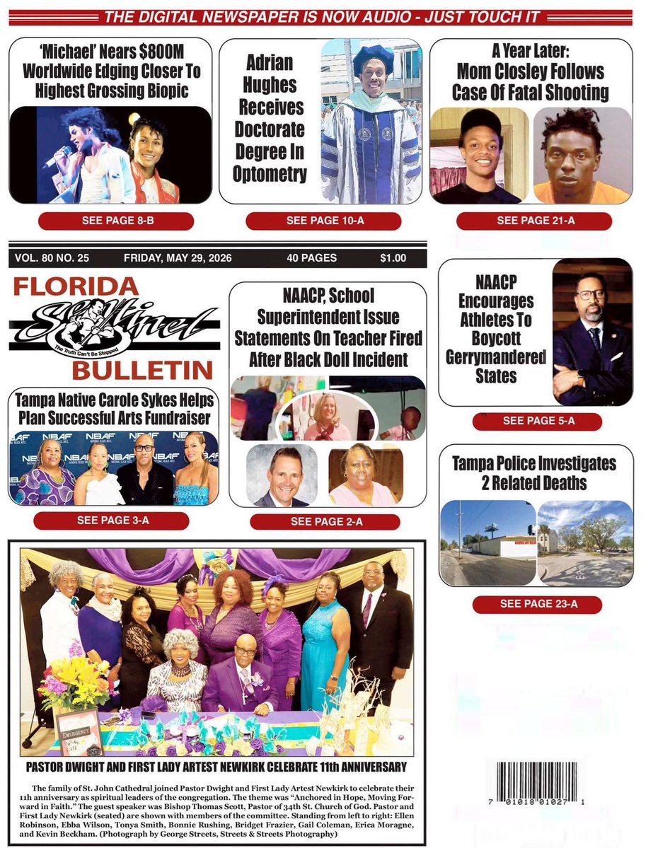 HillsbrghNAACP's tweet photo. 📰 Thank you to our media partner, @FlSentinelB "Cover + @NAACP Calls on Black Athletes &amp; Fans to Withold Support of Public Schools in States Attacking Black Voting 6-A 5-29-26" 🌐 Check out the Online Digital Ed https://t.co/w7mhXwUG7K📱#KeepAdvancing @usfnaacp @TeenRiotFL https://t.co/a1ZwERe5P8