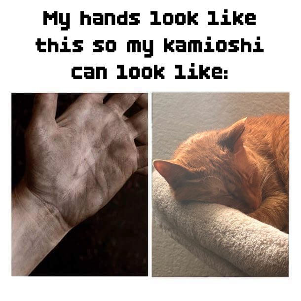 SakuHizashi's tweet photo. Everytime I get my hands dirty, I think of my kamioshi…  @Josie62VT ’s cat Tobias

The vtuber is kinda cool with her singing, I guess :3 https://t.co/xnCQRd2LOJ