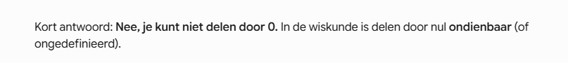 GlenGysels's tweet photo. @RinaRodel90342 @Pietervbrussel Sophietje druk eens 8 : 0 in een rekenmachine in 🤔
Gaat niet! Ik krijg error en in wondows zelfs de melding delen door 0 gaat niet.

Wat zegt Gemini over delen door 0? 👇
Tweet verwijderen of zelf terug naar school.... https://t.co/tk3MqFH1cK