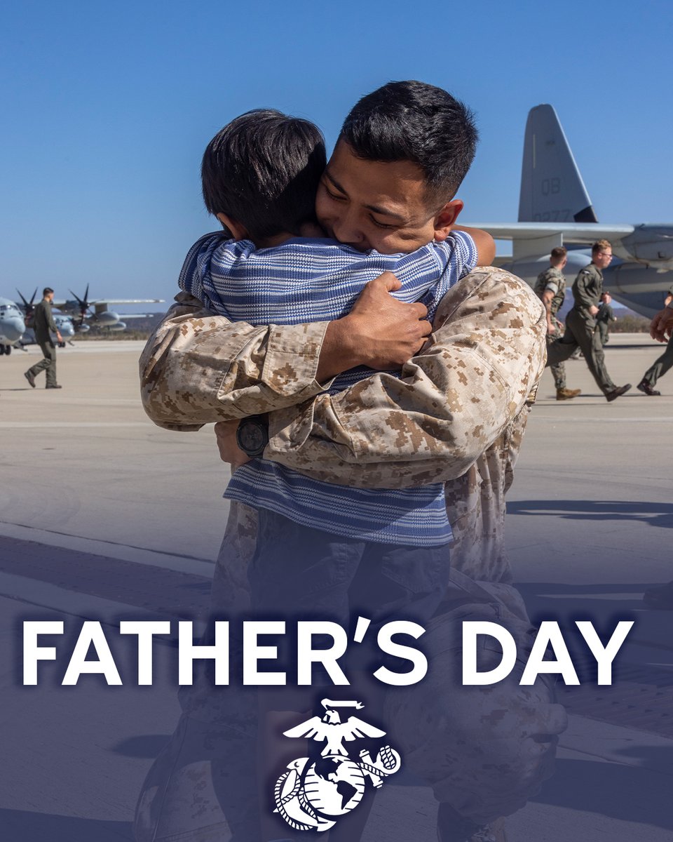 USMC's tweet photo. Happy Father’s Day! 

Today, we celebrate all fathers, but especially fathers of Marines and the fathers who stand in our ranks, both past and present. 

Thank you for all that you do! 

#USMC #FathersDay #Military https://t.co/KkPmt8VQI9