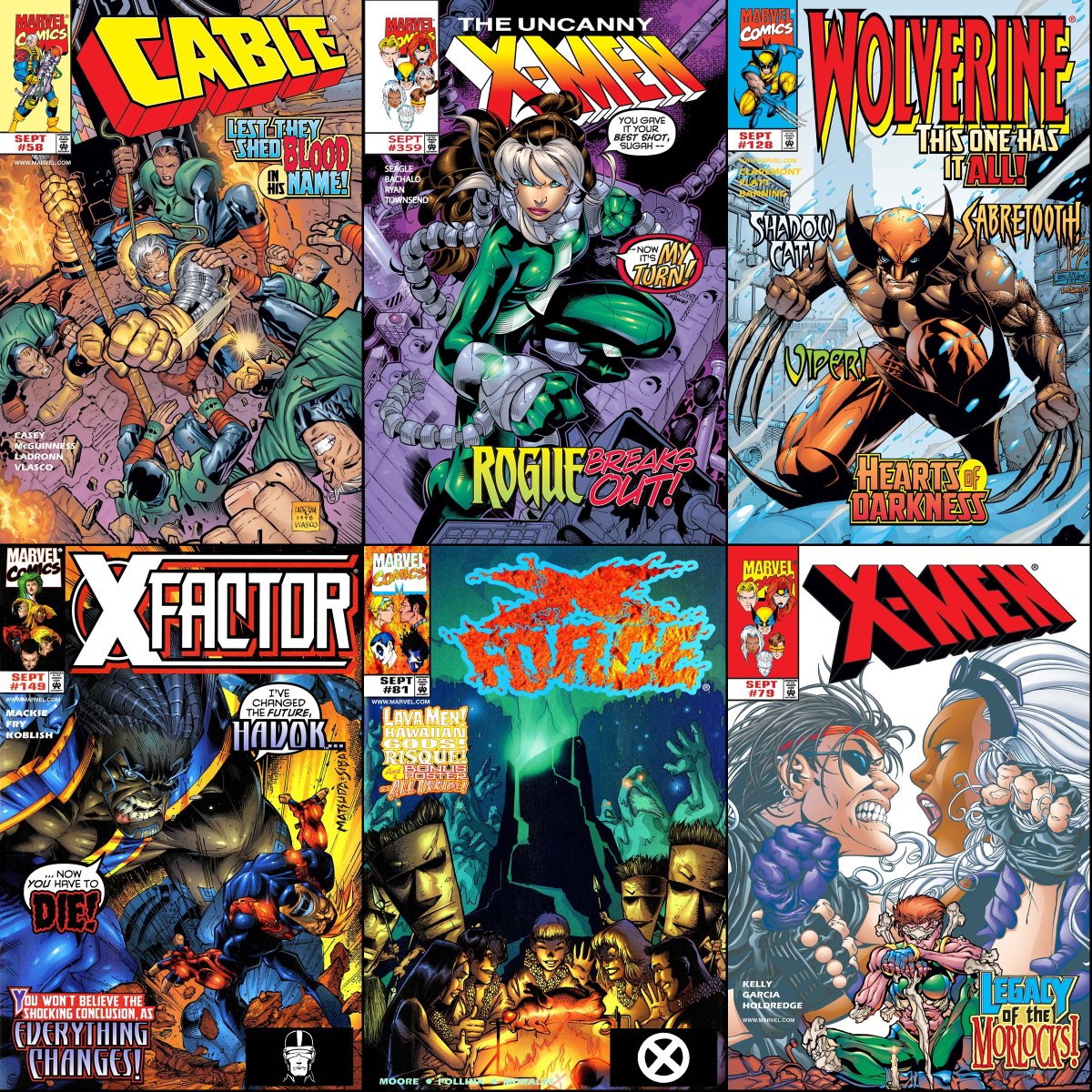 ClassicXMen's tweet photo. X-books that were on sale with cover dates of September 1998. https://t.co/SHW71m3Kdi