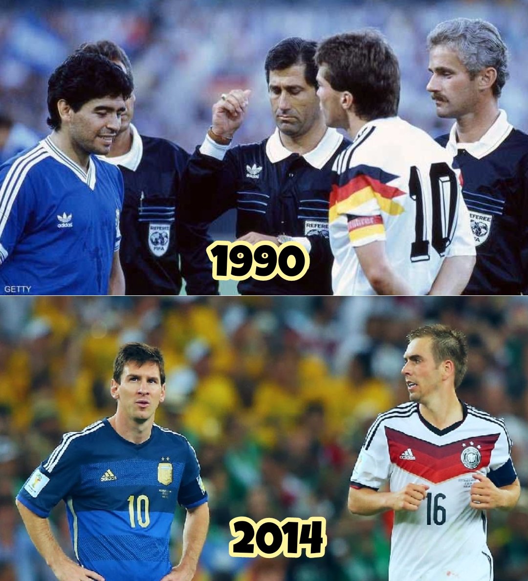lab_500's tweet photo. Du solltest lesen, was ich hier geschrieben habe… Es ist kein Zufall, dass die Deutschen 1990 Argentinien unter Maradona und 2014 Argentinien unter Messi besiegt haben. Sie tragen zwar die gleichen Trikots, aber das Endergebnis ist dasselbe: Deutschland, Weltmeister.#Germany https://t.co/Pb5nds8CzJ