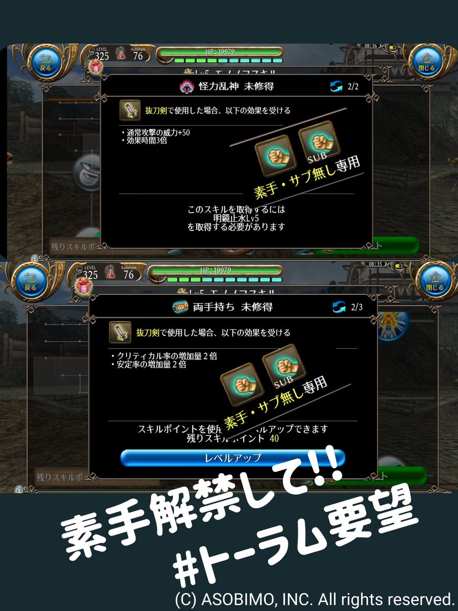Machina_izumi's tweet photo. この2つのスキル効果を素手解禁して下さい
 #トーラム
 #トーラム要望 https://t.co/tu5pQygh44