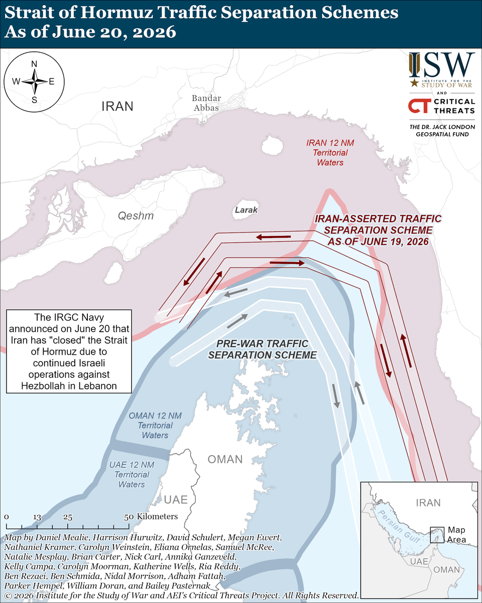 TheStudyofWar's tweet photo. NEW: An Iranian negotiating delegation arrived in Switzerland on June 20 to discuss the implementation of the US-Iran memorandum of understanding (MoU) with US negotiators. Iran will likely use these talks to try to pressure the United States to compel Israel to cease military operations against Hezbollah in Lebanon. It is unclear if Iran’s negotiating delegation will discuss the Iranian nuclear program in Switzerland.

Other Key Takeaways:

The Iranian delegation will likely use Iran’s renewed closure of the Strait of Hormuz as leverage in the talks to try to pressure the United States to compel Israel to halt operations against Hezbollah in Lebanon. Iran likely calculates that it can use the strait as a tool to put greater economic pressure on the United States to meet Iranian demands.

Israel and Hezbollah continued to launch attacks targeting each other despite agreeing to a ceasefire on June 19. The Israel Defense Forces (IDF) warned that it is committed to the ceasefire but will continue to “forcefully” strike Hezbollah if the group launches further attacks against Israeli forces.

There are some indications of disagreements within the Iranian regime regarding Iran’s participation in talks. The Iranian regime has a vested interest in maintaining the negotiating process under the MoU because Iran is receiving economic relief, such as sanctions waivers, as part of the agreement.

The composition of the Iranian negotiating delegation indicates that Iran intends to discuss economic relief components of the MoU at the talks. Iran would almost certainly use any economic relief to try to reconstitute its defense and military capabilities and the Axis of Resistance. Iran may also calculate that the United States would have less leverage to extract concessions from Iran on its nuclear program during the 60-day negotiations period if Iran can frontload economic relief.