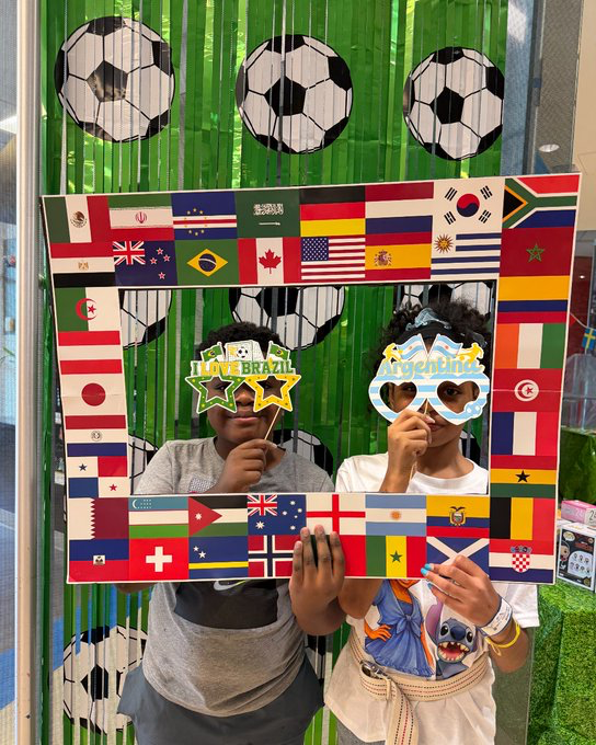 childrensatl's tweet photo. Tiny fans, big energy! 

We kicked off the first week of #soccer matches in Atlanta with patient watch parties in The Zone—filled with soccer-themed arts and crafts, treats and lots of excitement as we cheered on our favorite teams! ⚽🎉 https://t.co/Rfzhj6WklF