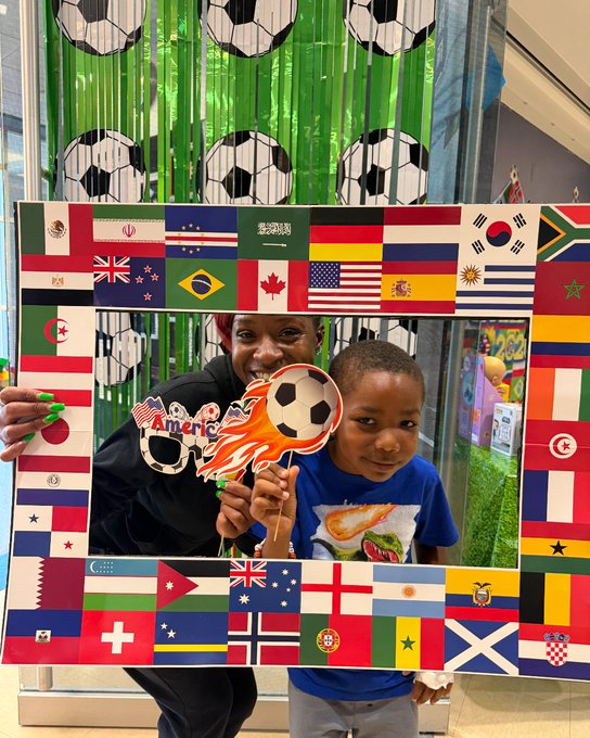 childrensatl's tweet photo. Tiny fans, big energy! 

We kicked off the first week of #soccer matches in Atlanta with patient watch parties in The Zone—filled with soccer-themed arts and crafts, treats and lots of excitement as we cheered on our favorite teams! ⚽🎉 https://t.co/Rfzhj6WklF