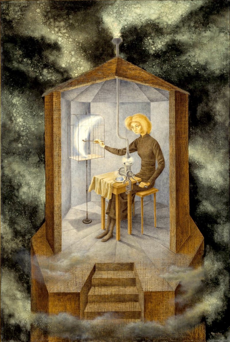work_for_art's tweet photo. Another brilliant female artist associated with Surrealism and Magical Realism is Remedios Varo.

Like Ángeles Santos, she developed unique and imaginative worlds, using magical and dreamlike scenes to express her ideas and explore the limits of reality. An example is Star Maker. https://t.co/0yEuCfcuoD