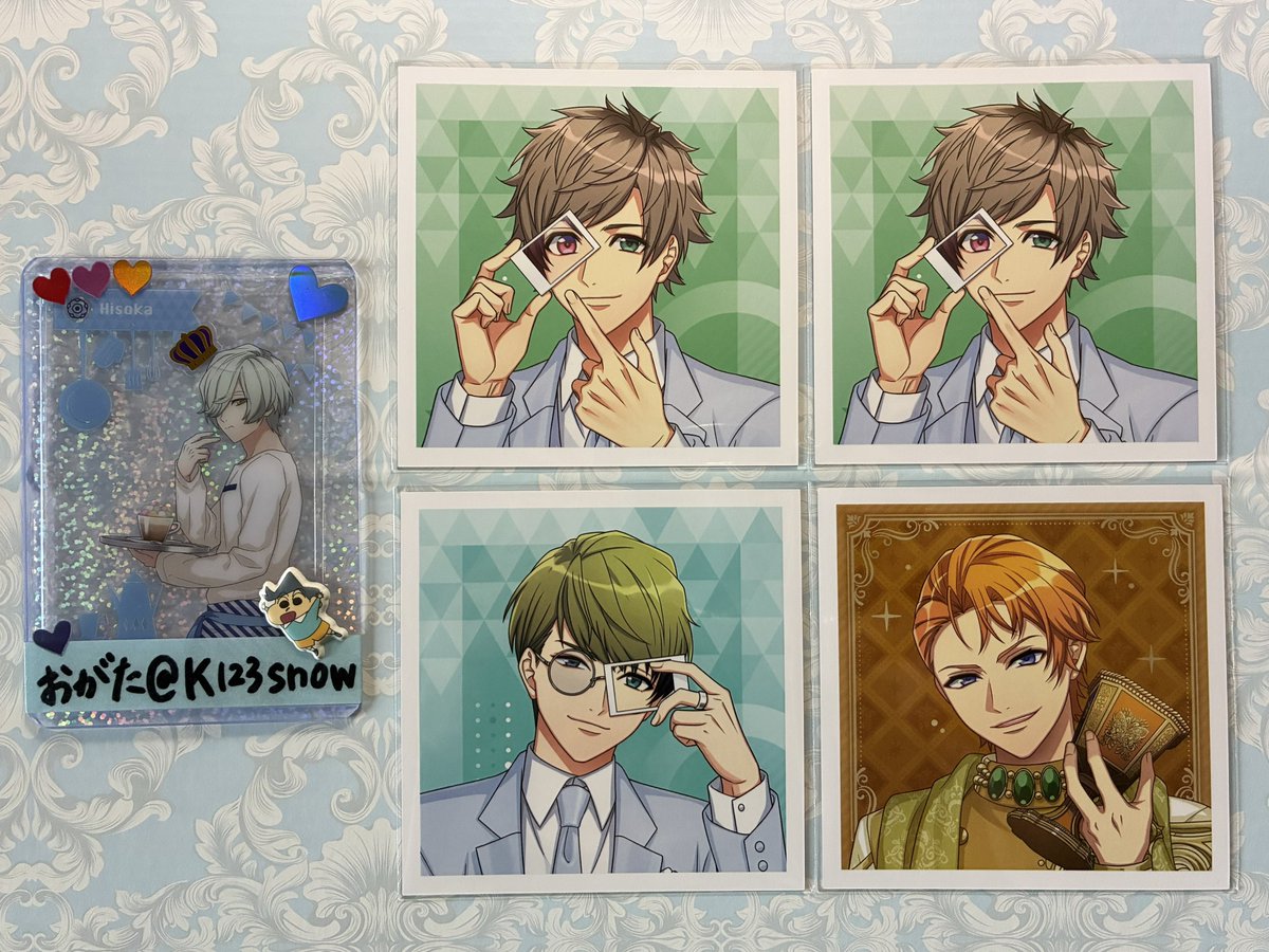 K123snow's tweet photo. 【交換】
A3! 9周年記念SHOP ましコレ メタルクリアカード 開花の祝詞 特典 ステッカー

譲→写真のもの
真澄、綴、千景、天馬、十座

求→ましコレ：咲也(前後)、九門(前)
メタカ：椋
ステッカー：椋 ＞ 九門、咲也
各1

郵送または都内手渡し可
2点〜優先

よろしくお願いいたします🌸 https://t.co/wQk3NwmWq0