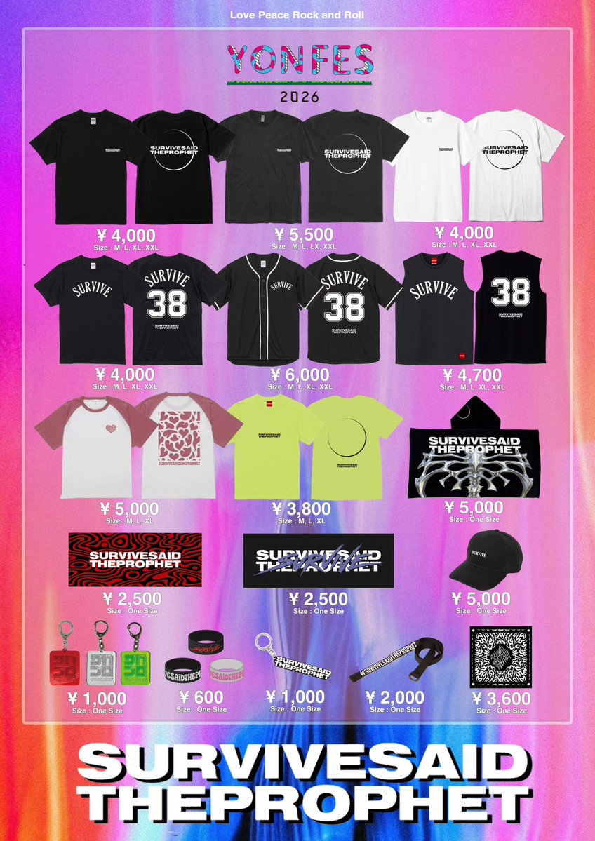SSTPofficial's tweet photo. 【TODAY】
『YON FES 2026』
LAND STAGE 14:35～15:05

Support Ba.&amp;Gt. : ???

物販販売: 9:00～(予定)
※一般開放時間までは、事前のグッズ販売整理券が必要になります。

#ヨンフェス @yon_fes 
#survivesaidtheprophet
#サバプロ https://t.co/w7dhDYgYNV