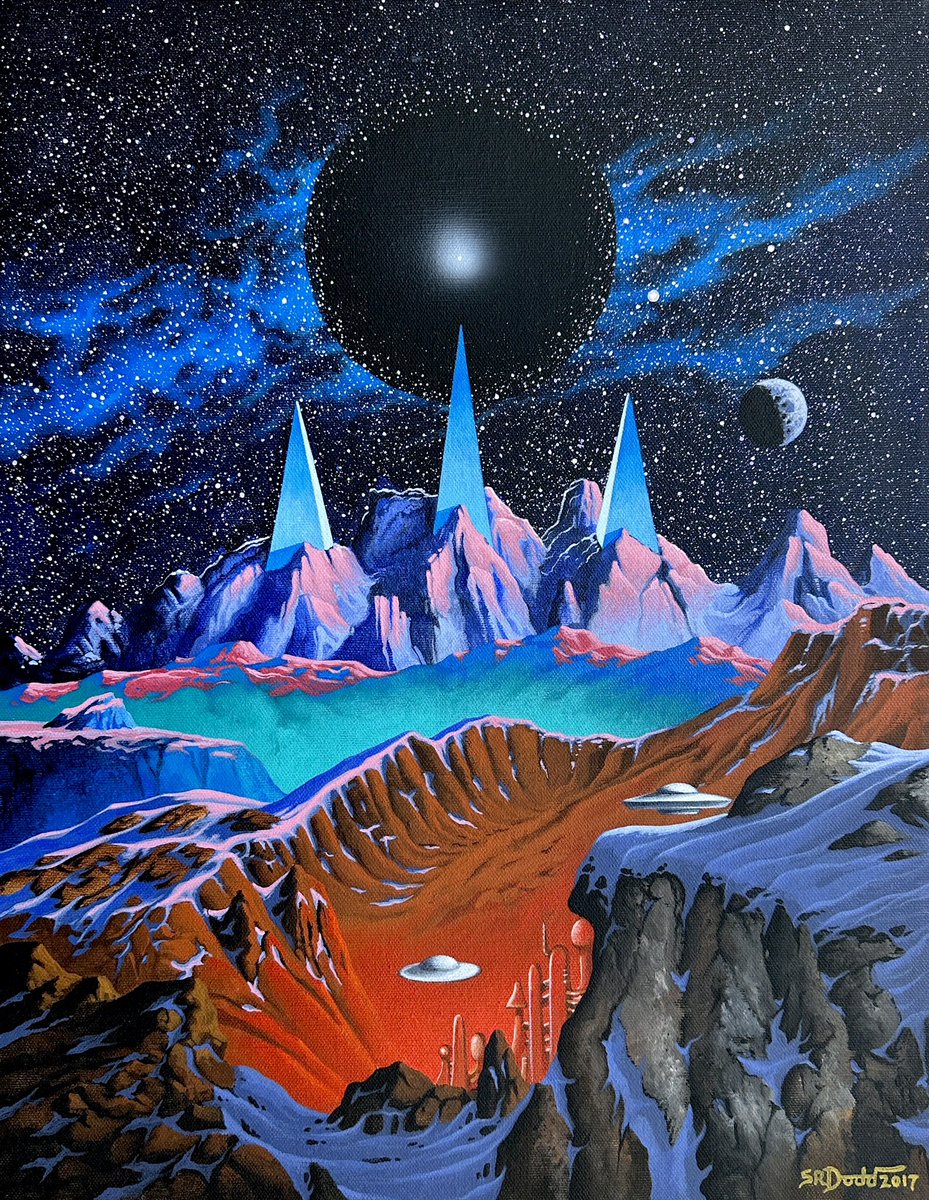 retroscifiart's tweet photo. Some of Steve R Dodd’s beautiful obelisk, pyramid, portal and monument art from 1970s to recent years. https://t.co/EmhmOz9rID