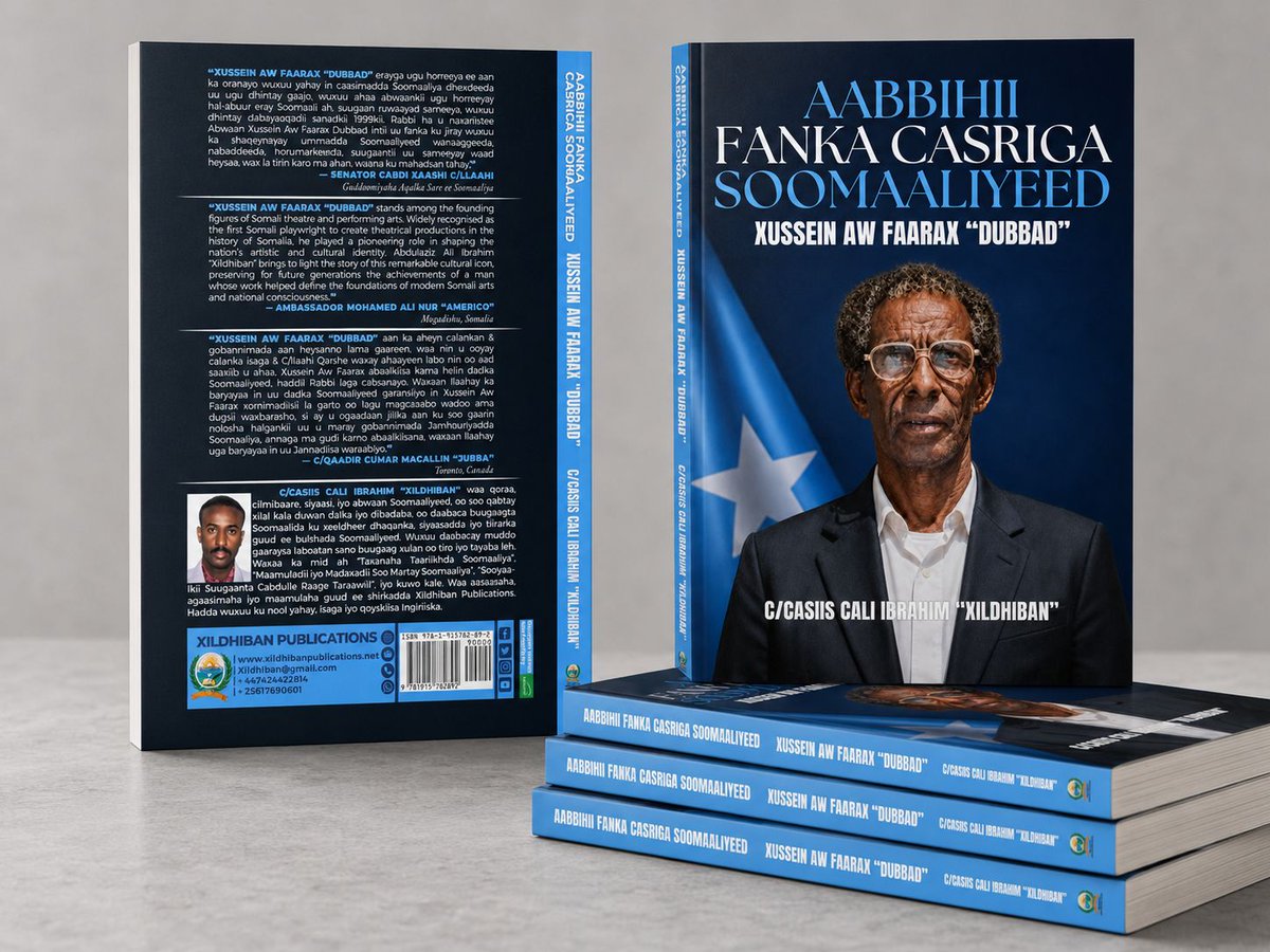 Xildhiban's tweet photo. Abwaan Xuseen Aw-Faarax Dubbad (died 1999) was a legendary Somali poet and playwright. He is best remembered for authoring the lyrics to the Somali national anthem, Qolo baa calankee. Widely celebrated in Somali literature and arts. It will be available shortly. @HarunMaruf https://t.co/8NPcIs2n6t