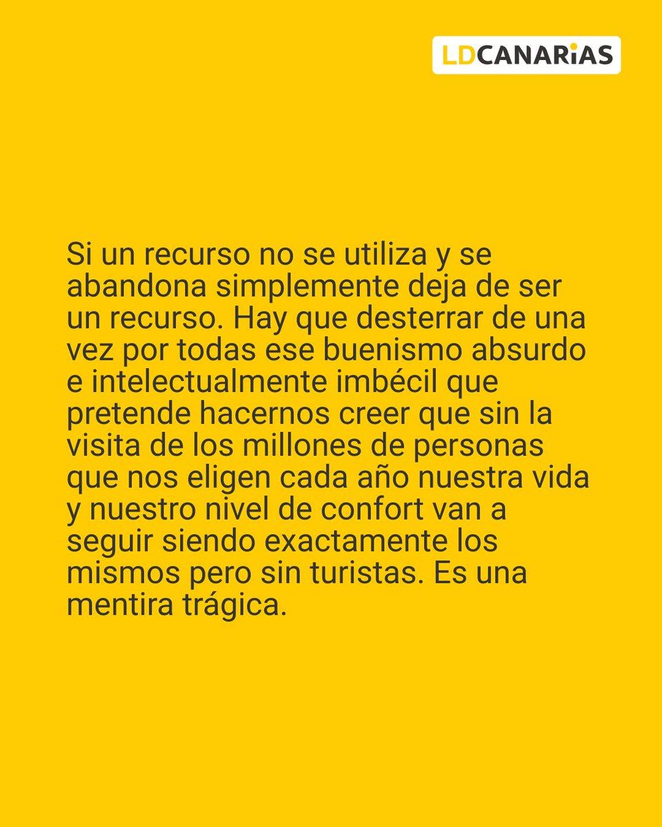 LDCanarias's tweet photo. #Editorial | El buenismo suicida Antiturismo

El III Foro de Economía Turística de Lanzarote dejó claro algo evidente: si un recurso no se utiliza, deja de ser un recurso. La memoria de las generaciones canarias que solo conocieron hambre y miseria basta para desmontar el buenismo antiturismo. El verdadero problema de la vivienda no está en quien nos visita, sino en una clase política mediocre incapaz de entender principios económicos básicos.

✍️ Escrito por Gonzalo Castañeda
🔗 Noticia completa en el link de bio.