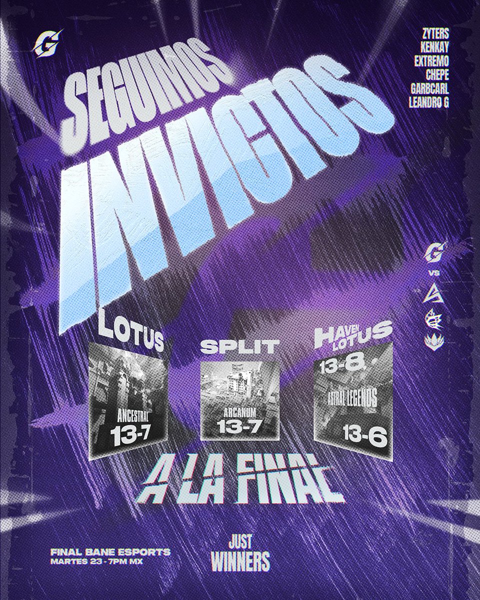 LeandroG___'s tweet photo. Después de una gran actuación en final de lower bracket, aseguramos nuestro lugar en la Gran Final. Ahora queda un último paso.

🏆G Network vs Ghost Esports
🏆Martes 23 7:00 PM (Hora CDMX)

Gracias a todos los que nos han apoyado.🫰🏻
A ganar esa final, nos vemos en live. 💜 https://t.co/jZB8twgWVX