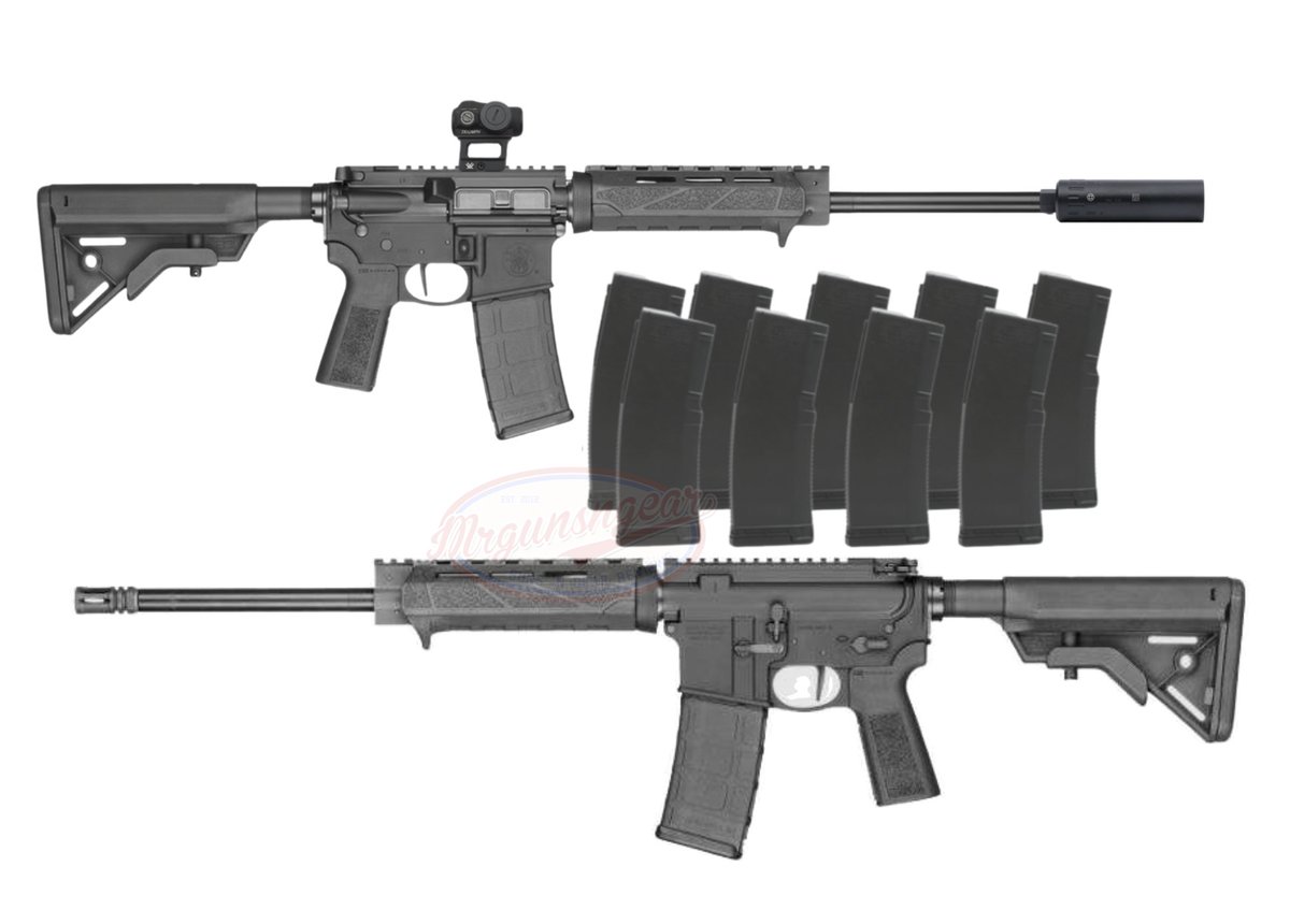 Mrgunsngear's tweet photo. Smith & Wesson M&P15 Volunteer with 16'' 5.56 nitrided barrel, Gemtech Trek 2 suppressor, B5 Systems furniture including MLOK handguard, flat ish trigger, 10x magazines, and Vortex Triumph red dot optic for $888 shipped currently here: https://t.co/QFO59diaom

Cheapest I've seen the combo 🇺🇸🔴
