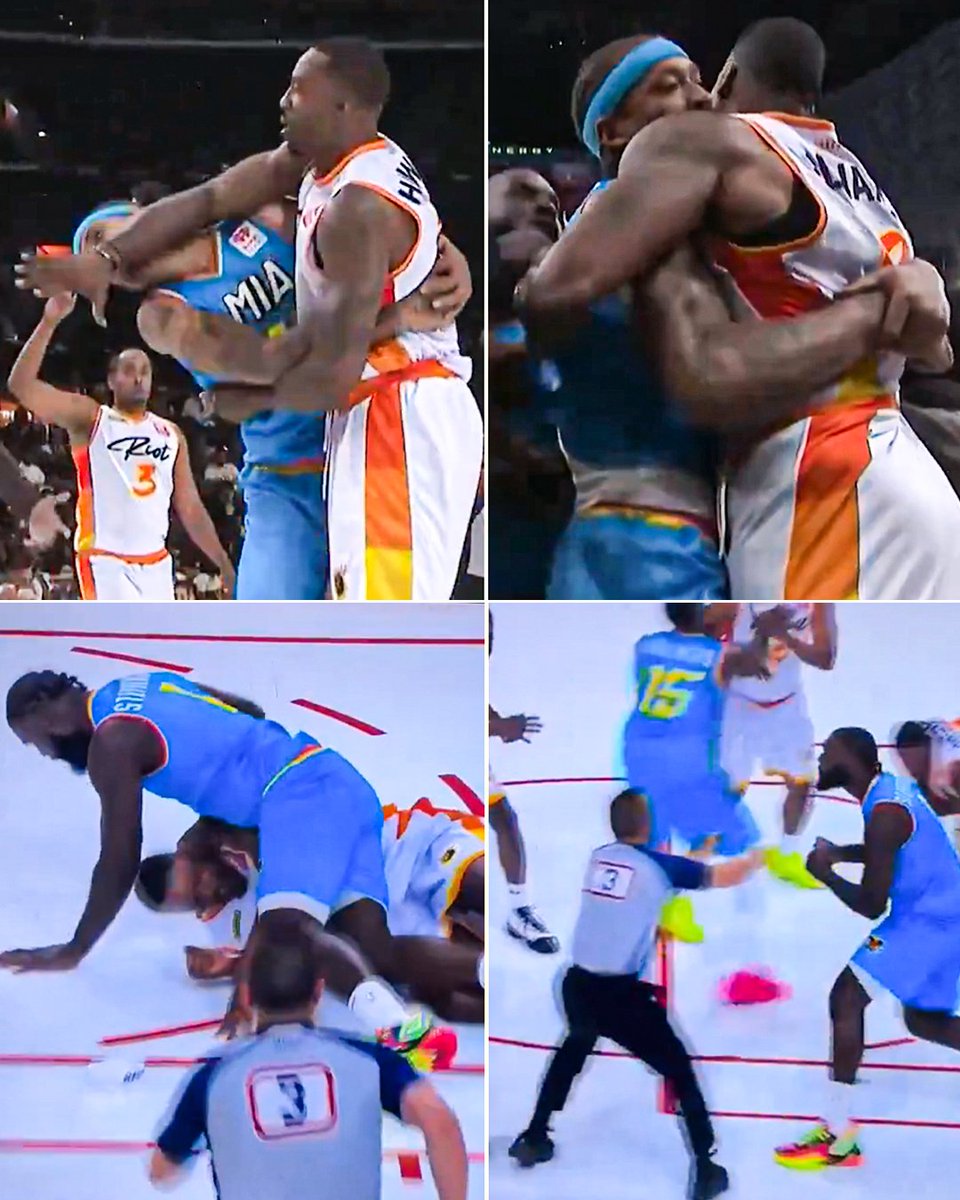 YahooSports's tweet photo. Michael Beasley and Dwight Howard were both ejected after a scuffle in the Miami 305 vs. LA Riot BIG3 season opener.

Shortly after, Lance Stephenson was ejected after throwing punches at Jordan Crawford, forcing Miami to forfeit with just two active players. https://t.co/VXXqrRj6Tn