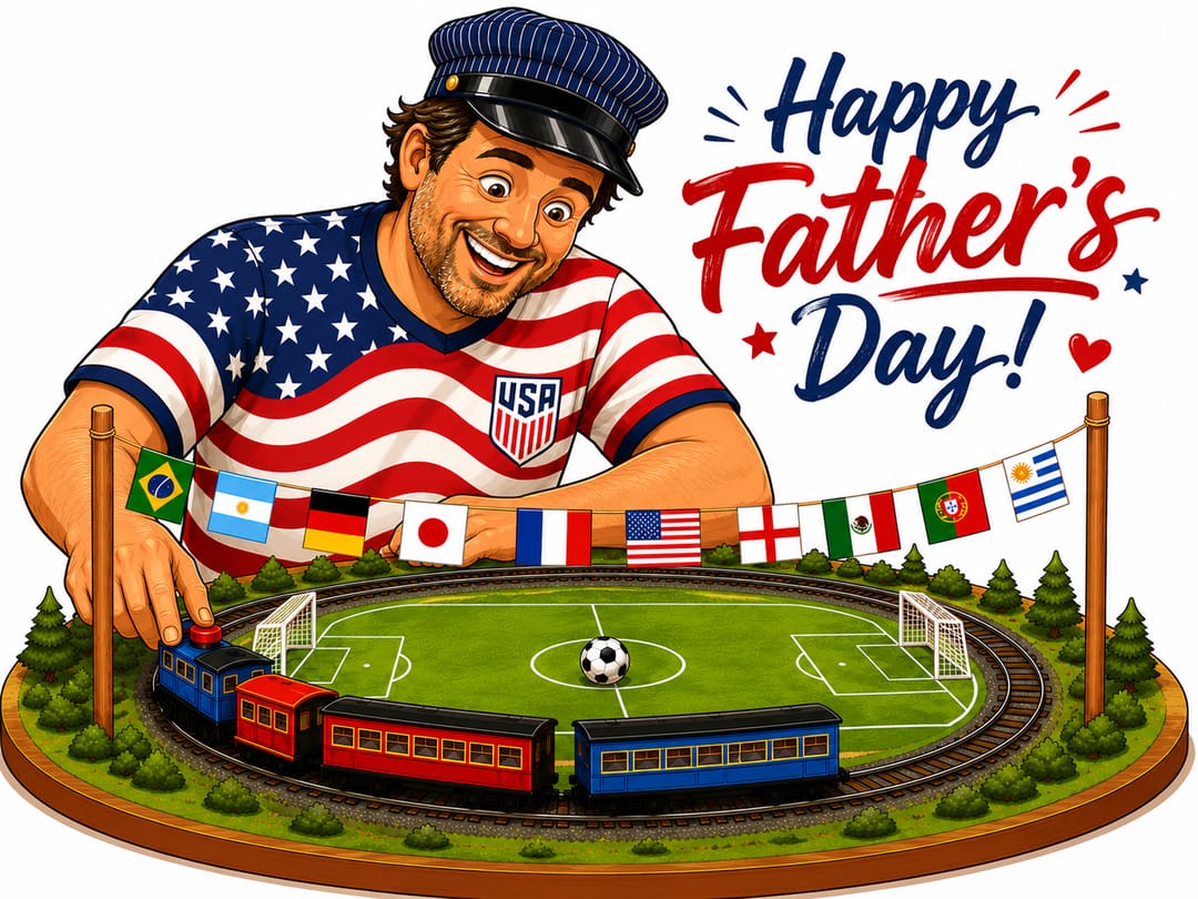 legacystation's tweet photo. Dad couldn't get World Cup tickets. So he built his own stadium. 🚂🏆 https://t.co/sN3RxuJfwc