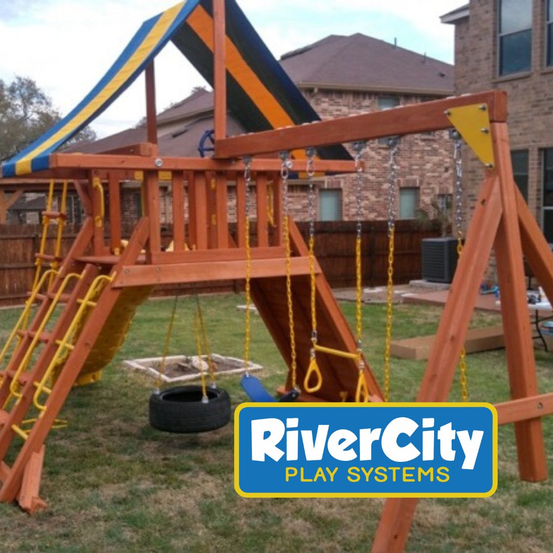 RiverCityPlay's tweet photo. The perfect "small yard, big fun" swing set for your backyard! Call us at (210) 920-6953 to order. https://t.co/L3YZAJAba3