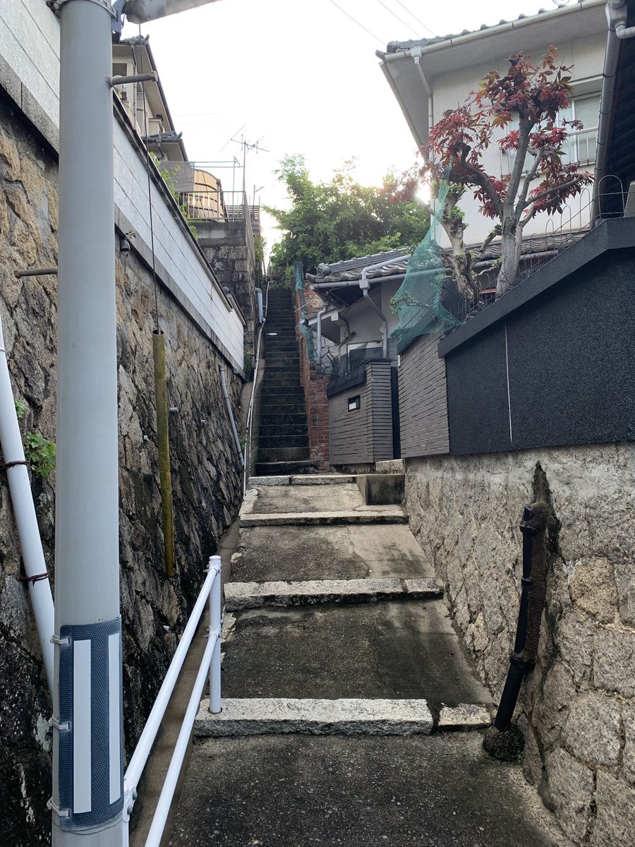 katooonsensei's tweet photo. 呉には��城の200階段というのがあって、行ってみたら死にました🤣🤣

この上に中学校があり、階段登って登校する生徒も。
自然に足腰が鍛えられるなぁ、と、産まれたての仔馬のような足取りで下ってましたアタクシ🤣🤣

階段を登ったご褒美は呉の街と港の景色
脚ガクガクでしたけどね🏃

#呉
#蘭島閣
#下蒲刈