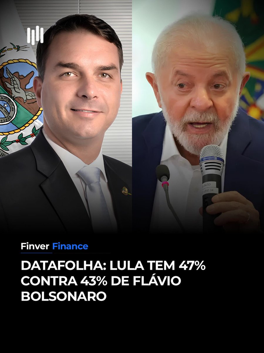 FinverNews's tweet photo. 📊 Nova pesquisa Datafolha confirma: Lula e Flávio Bolsonaro seguem na liderança rumo a 2026, com cenário praticamente estável em relação ao mês anterior. https://t.co/s4QhE47lk7