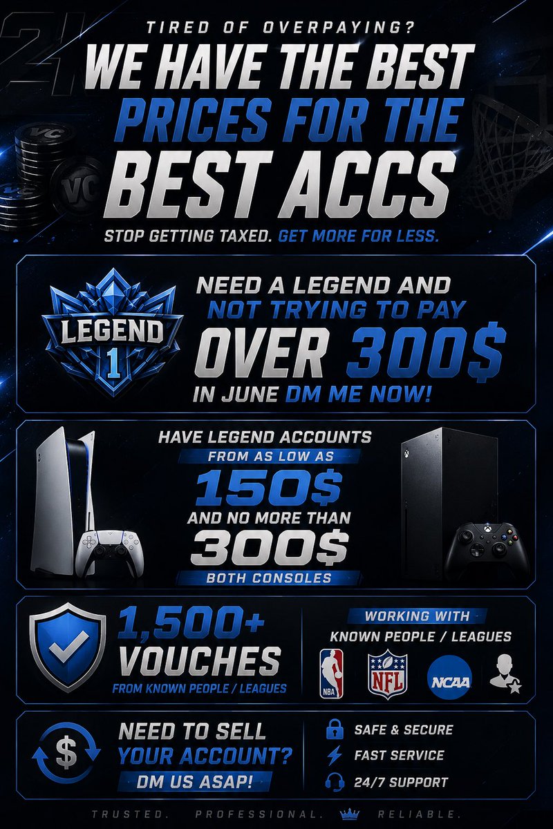 AllHail5ive's tweet photo. 🚨 GIVEAWAY TIME 🚨

Tired of sellers charging crazy prices for average accounts? 🤦‍♂️

🔥 Legend Accounts Starting at $150
🔥 No Account Over $300
🔥 Xbox & PlayStation Available
🔥 1,500+ Vouches
🔥 Working With Known People & Leagues

🎁 GIVEAWAY:
If this tweet hits 25 RTs, I’ll give 10 person $50 CASH or $100 OFF any account of their choice.

✅ Follow
✅ Retweet
✅ Reply “DONE”

Need a Legend account? Looking to sell yours? DM me ASAP before the best deals are gone. 👀💰 🔥

#NBA2K26 #2K26 #2KCommunity #2KAccounts #2KMarket #2KSell #2KMyPark #LegendAccount #2KPlug #2KGaming
 #NBA2K26 #2KCommunity #2KAccounts #2KMarket #LegendAccount #2KForSale #NBA2K #2KMyPark #RepGrind #2K26Accounts 
#NBA2K26 #2K26 #NBA2K #2KCommunity #ProAmSummit #2KEvents #2KMarket #2KAccounts #2KForSale #2KPlug #2KGrind #RepGrinding #NBA2K26Rep #2KMyPark #2KProAm #BasketballGods #XboxSeriesX #PS5 #2KServices