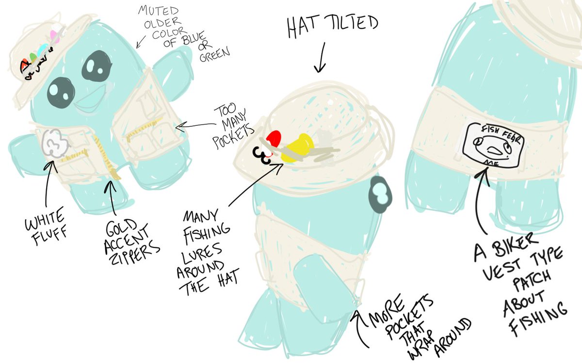 YungMononoke's tweet photo. I've decided to #DesignASprite and i present Fisherman Sprite. It's abilities would make fishing have better loot and better fishing tools out of fishing barrels. Similar to last season with golden fishing locations. A muted blue with a cream hat and fishing vest. https://t.co/jxUNwu2LUJ