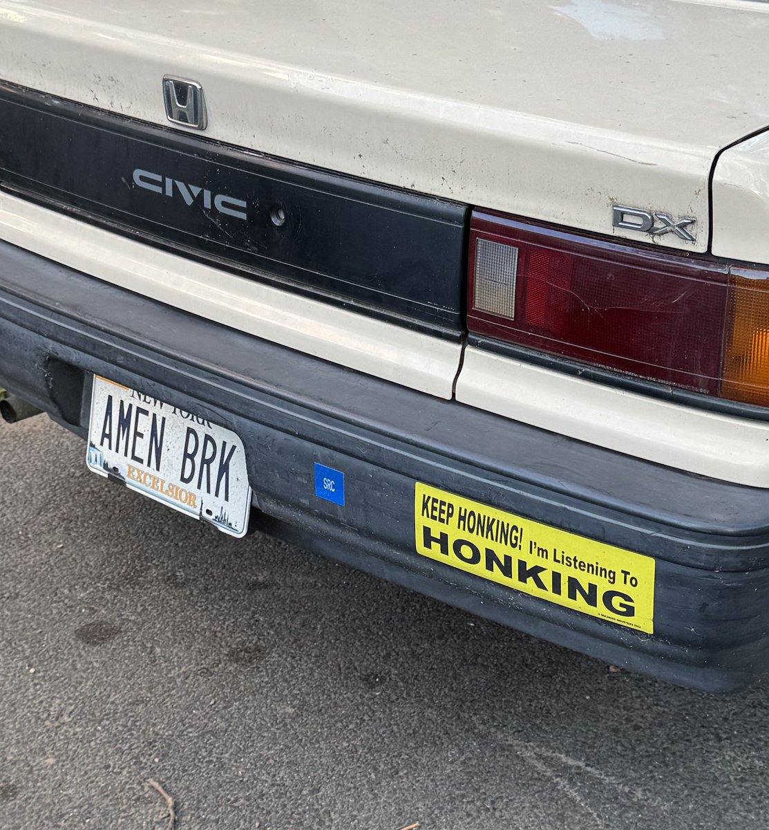 zachlieberman's tweet photo. big yes to this bumper sticker AND this license plate https://t.co/ZsbQw1GzuJ