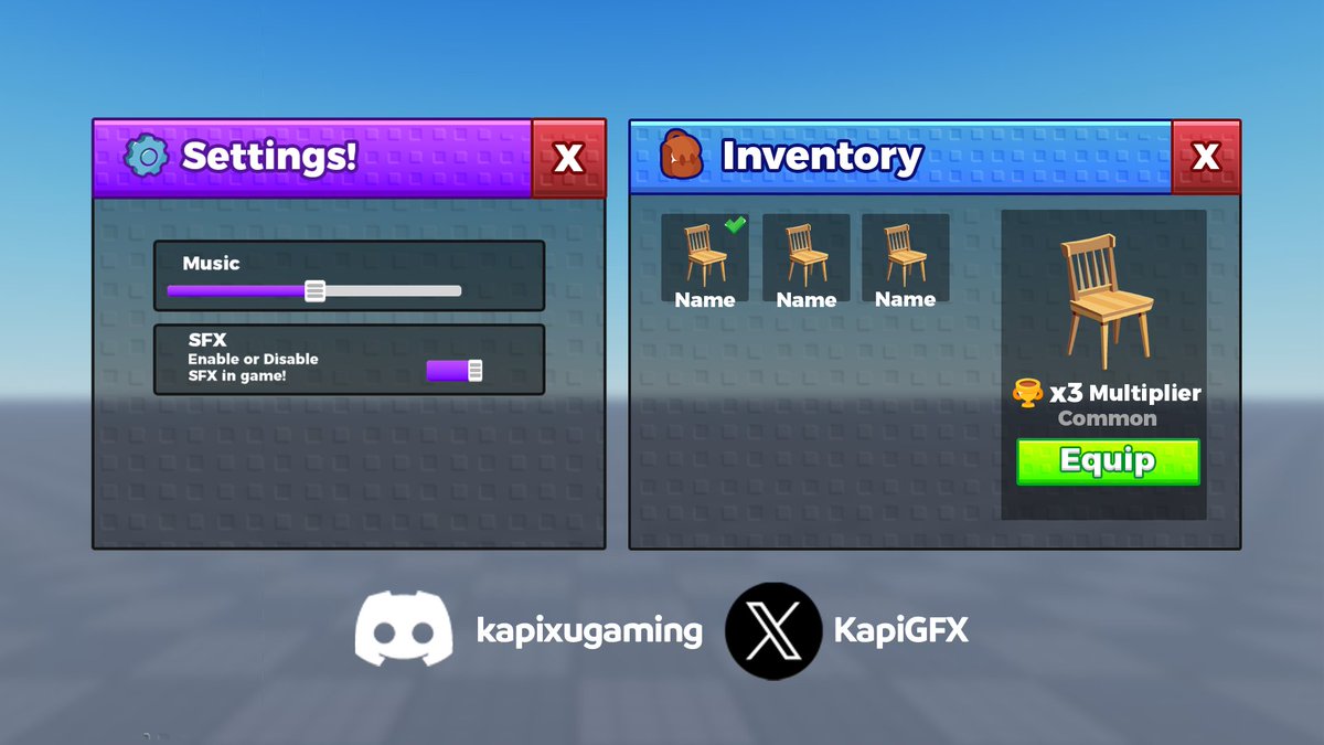 KapiGFX's tweet photo. Settings &amp; Inventory stud styled UI. Opinions? Commisions open, just DM me on discord :1  #robloxDevs #roblox https://t.co/iv4b7qaxv8