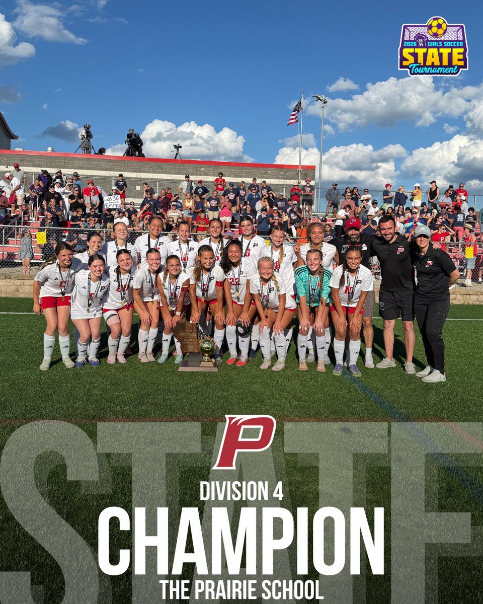 wiaawistate's tweet photo. Congratulations to the Division 4 Girls Soccer State Champion, The Prairie School!🏆 The Hawks earned their program's third State Title in a 5-0 win over Xavier.🔥⚽️ #wiaasoccer https://t.co/YJLOgl0Yul