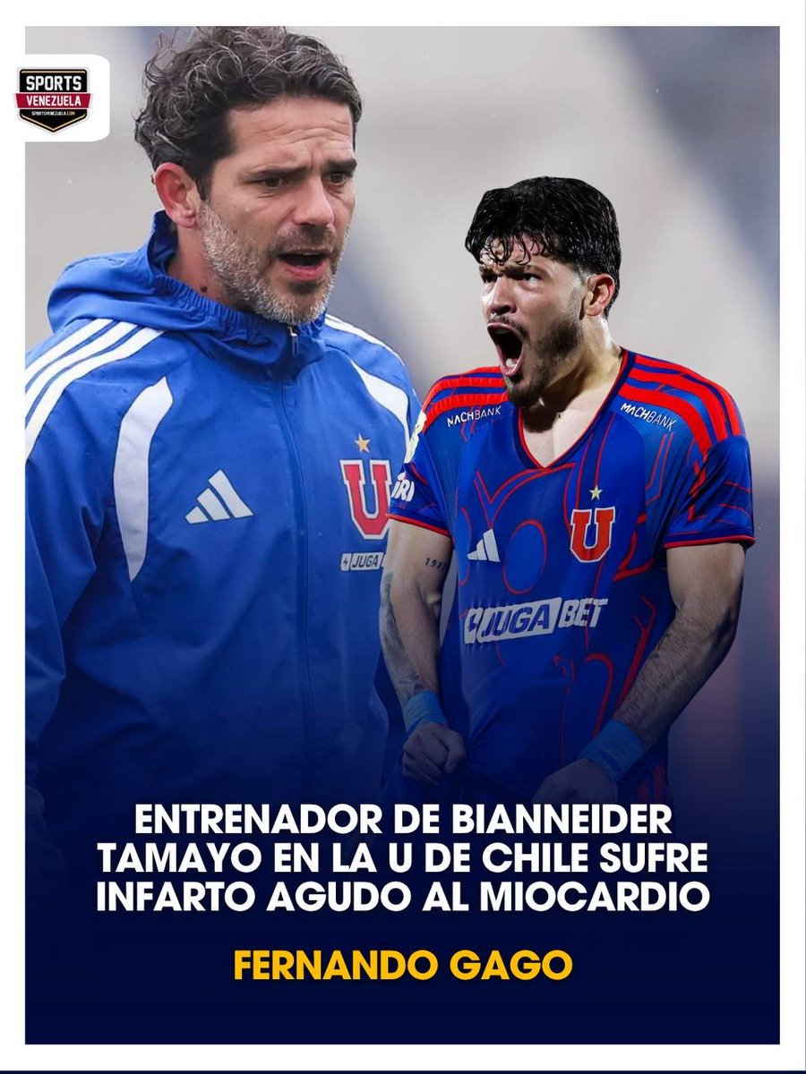 SportsVene's tweet photo. ¡Fernando Gago sufre infarto agudo al miocardio!
El entrenador de Bianneider Tamayo en la Universidad de Chile, Fernando Gago, sufrió un infarto al miocardio este jueves, luego del partido que resultó con victoria de 2-0 de su equipo sobre O’Higgins.
#VenEx #UdeChile https://t.co/LgVwUWl5JT