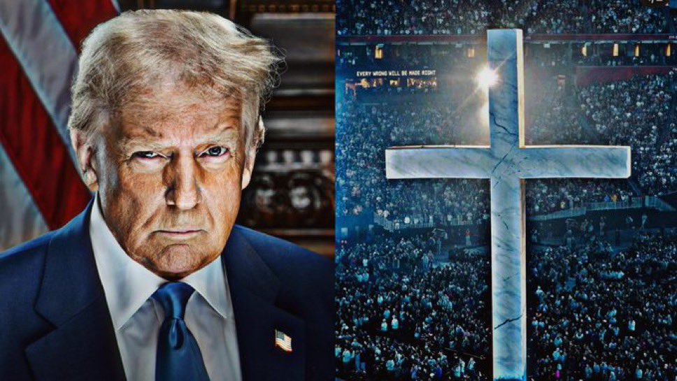 eduardomenoni's tweet photo. El presidente Donald Trump:

"¡Haremos que Estados Unidos sea más cristiano que nunca!. Jesús ha resucitado!” ¿Apoyas las palabras de Trump?🇺🇸✝️ https://t.co/qL5pVSYkGC