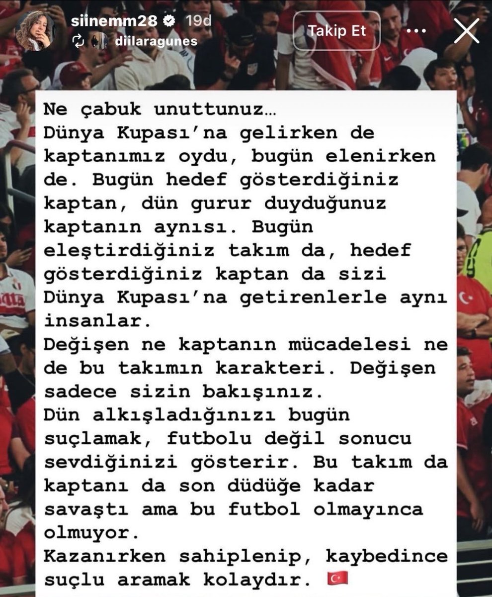 futaspor's tweet photo. Hakan Çalhanoğlu‘nun eşi Sinem Çalhanoğlu ateş püskürttü: 

🔹“Bugün eleştirdiğiniz takım da, hedef gösterdiğiniz kaptan da sizi Dünya Kupası’na getiren insanlar.”

🔹“Dün alkışladığınızı bugün suçlamak futbolu değil sonucu sevdiğinizi gösterir.”

🔹“Kazanırken sahiplenip kaybedince suçlu aramak kolaydır.”