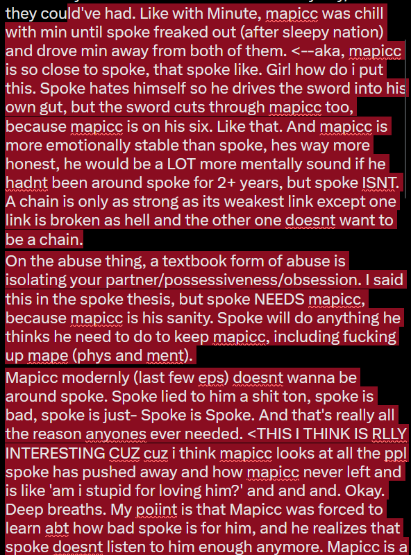SkittingCat's tweet photo. @Starlingwoes GLADLY!!! Okay ive given my spoke mental leaning thesis before so im not gonna repeat it but basically. Mapicc is spoke's pillar of mental stability, and that isn't healthy for anyone. Mapicc has been like. Spoke has essentially isolated BOTH of them from any ally/friend https://t.co/YiUPdkSw1s