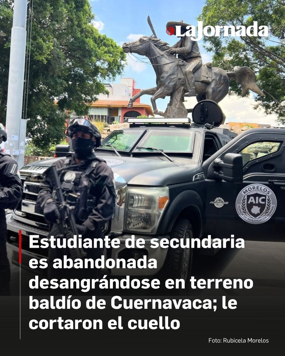 lajornadaonline's tweet photo. ⭕️ #Morelos | Una estudiante de 15 años de edad de la Escuela Secundaria Técnica Número 21, ubicada en Temixco, fue hallada desangrándose a causa de una herida en el cuello y abandonada en un predio baldío situado en los límites de esta demarcación con Cuernavaca, informaron fuentes policiacas.

Fue trasladada de inmediato a un hospital del municipio para recibir atención médica.

Lee más aquí 👇
https://t.co/4Gn35jLSmq