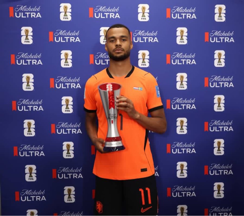 TalkMore_Sports's tweet photo. 🚨OFFICIAL: Cody Gakpo wins FIFA Man of the Match Award after delivering a brace against Sweden. https://t.co/cpMZ92p7Bg