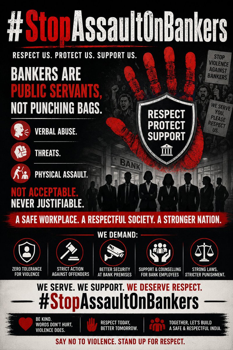 Swarup_22900's tweet photo. @sanjaybpi #StopAssaultOnBankers 

Bankers are professionals doing their jobs and deserve to work without fear of abuse or violence. https://t.co/LbxSBstYdX