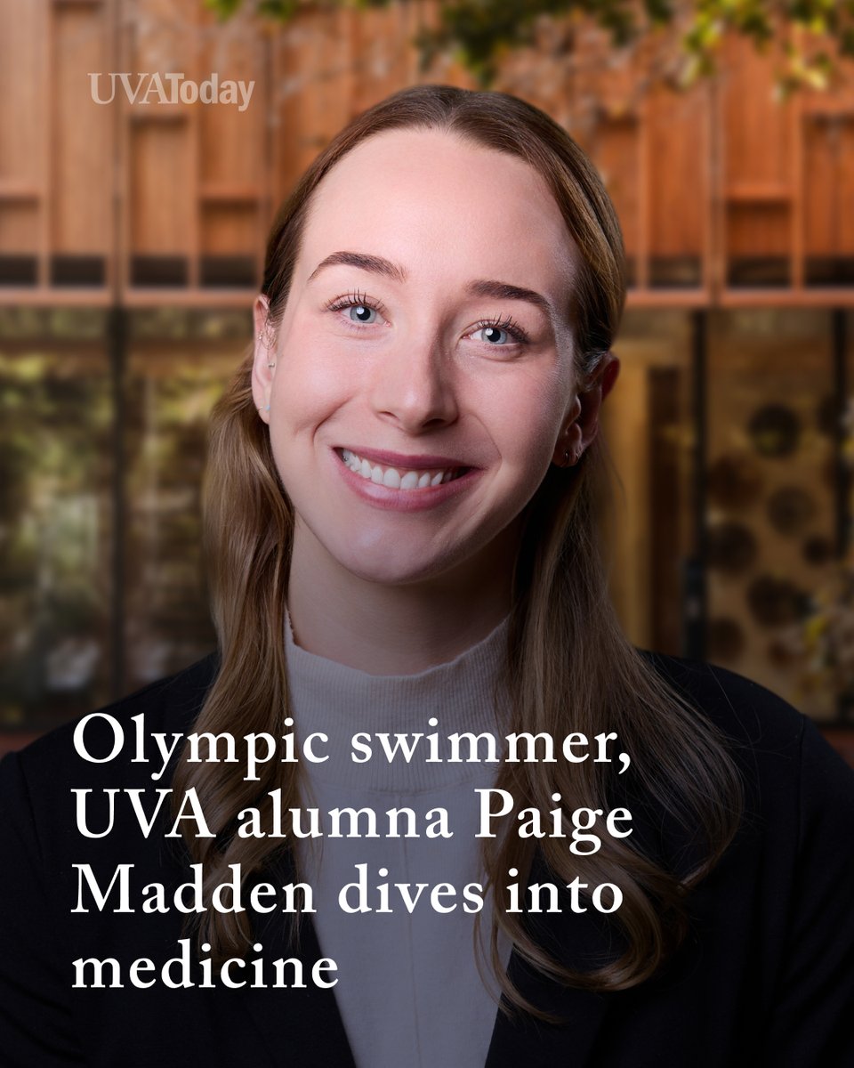 UVA's tweet photo. UVA alumna Paige Madden is best known for her Olympic exploits in the pool. Now, the three-time medalist and four-time @NCAA champion is studying to be a physician assistant at @StanfordMed as a Knight-Hennessy Scholar. 

“Medicine has always been in my blood. My baseline fascination, as well as my desire to work on a team, nurtured by my experiences with sports, makes it a natural next chapter that I couldn’t be more excited about.” 

➡️ https://t.co/Mo8EVnITdD