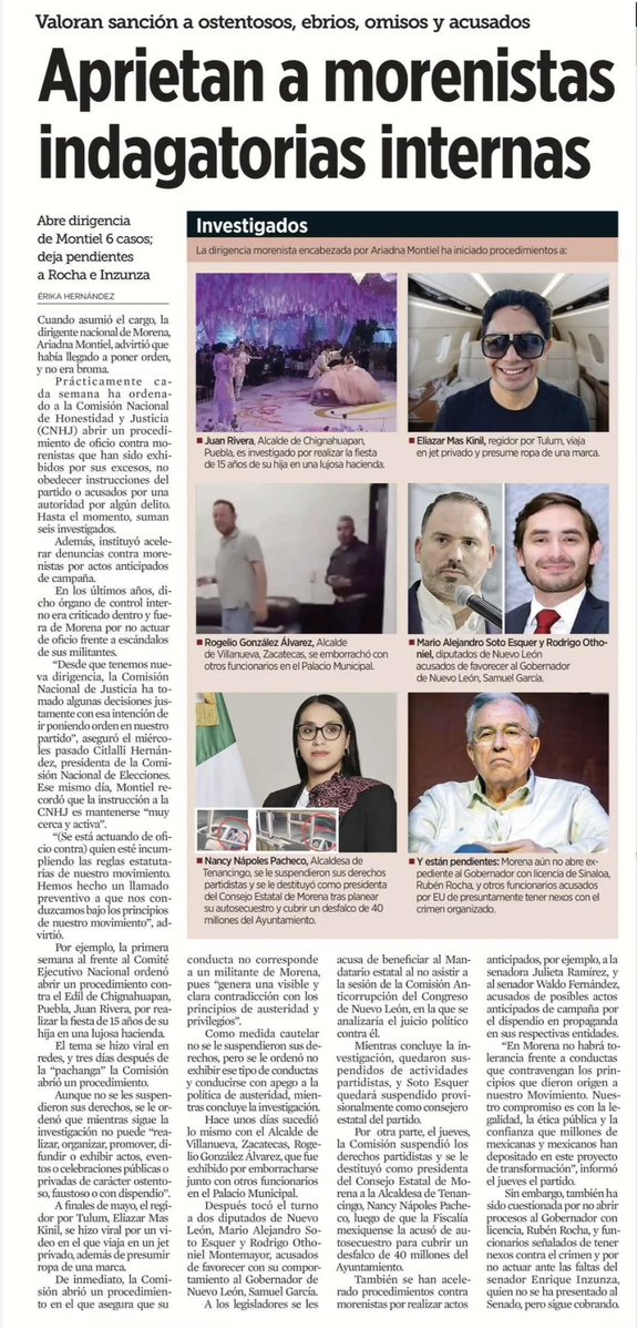 ErnestoGuerra_'s tweet photo. Aprietan a morenistas indigatorias internas

Valoran sanción a ostentosos, ebrios, omisos y acusados

Abre dirigencia de Montiel 6 casos; deja pendientes a Rocha e Inzunza

Échenle leída a Érika Hernández vía Reforma

Vean los investigados y sus faltas👇 https://t.co/yf2qGVdmi8