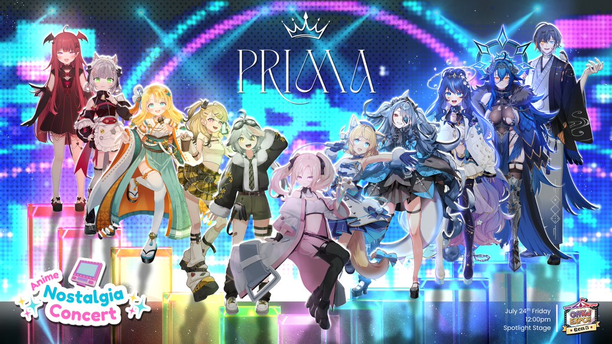 NanaAsteria's tweet photo. [ANNOUNCEMENT]

🌸NOSTALGIA Anime Concert🌸
🌈#PRIMAConcert2026🌈
Presented to you by PRIMA Project (formerly PRISM)

Celebrate a journey through time at Offkai Gen 5 with us! ✨🎤

📆 July 24th Friday
⏰ 12:00pm - 1:00pm
📍 Spotlight Stage Offkai