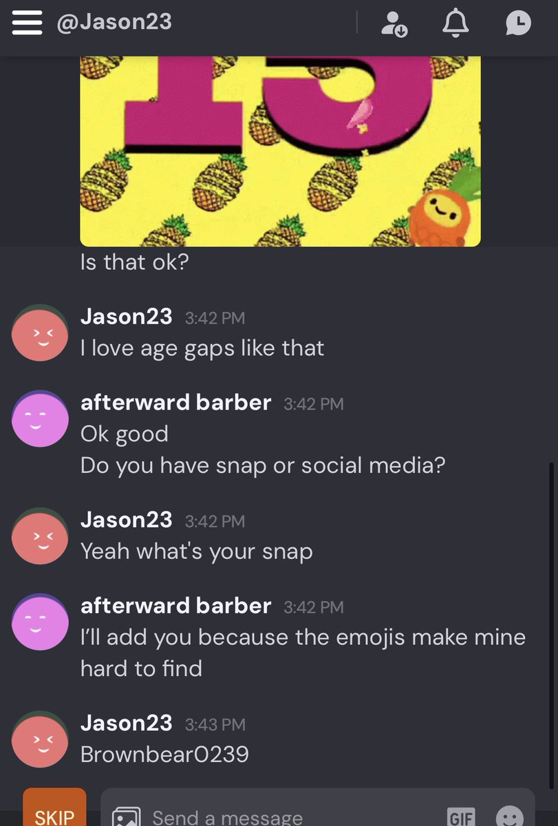 pr3dcatch3r's tweet photo. Jason the “brown bear” (snap: brownbear0239 and discord: jasona08199798) loves pedophilic age gaps #predcatcher #predator #childpredator #pedophile #BeAfraid https://t.co/MLMNU7MWlZ