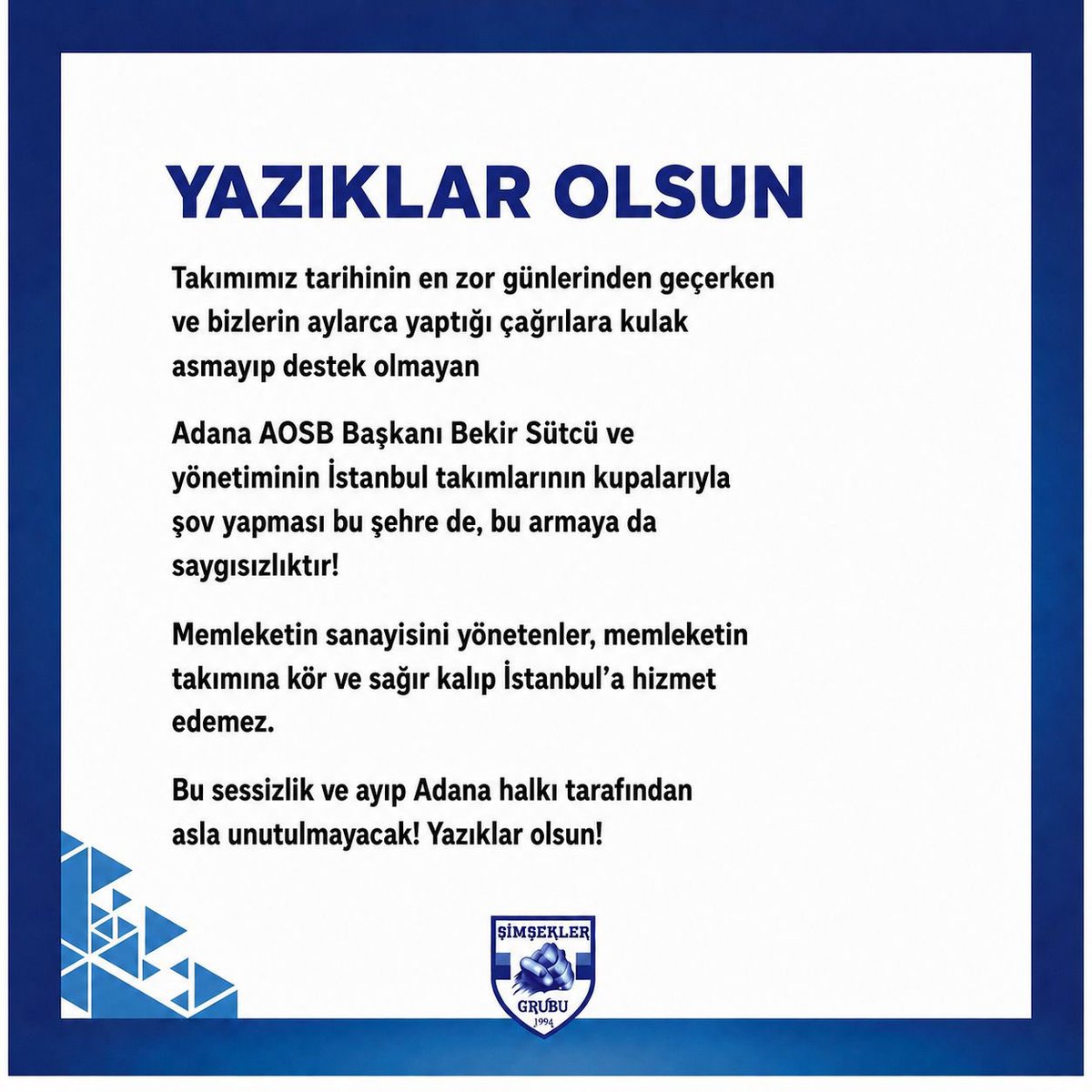 GuzelAdana01's tweet photo. Adana'nın sanayisini yönetenler; Adana'nın takımlarına kör sağır kalıp, İstanbul'a hizmet edemez!

Yazıklar olsun Adana Organize Sanayi Bölgesi!

#adana #adanademirspor #YaşasınDemirspor #adanaspor #adanaorganizesanayibölgesi https://t.co/DLfpiCxCIm