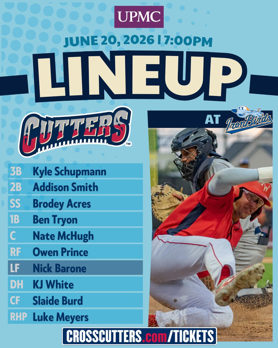 crosscutters's tweet photo. Can the Cutters make it nine in a row tonight? Here's the guys that will try to do just that as we face the @IronBirds tonight at 7:00 p.m. https://t.co/ne7Qrn0AY2