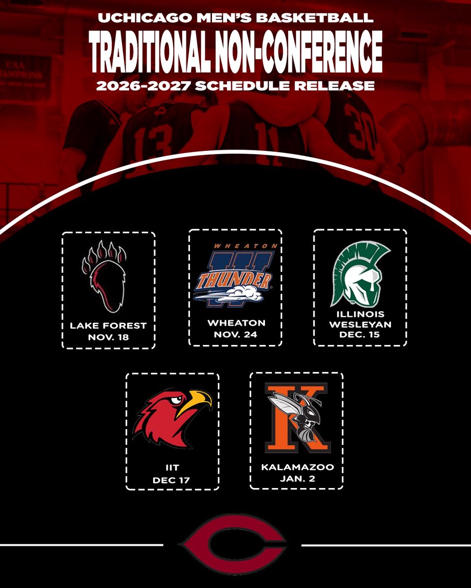 UChicagoMBB's tweet photo. To kick off our 2026-27 schedule release, here is a look at our traditional non-conference matchups! #MaroonPride https://t.co/30binuYO5f
