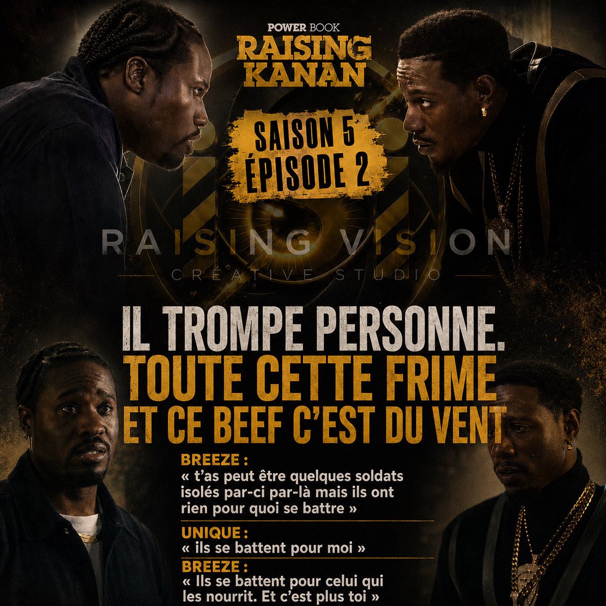 RaisingVision's tweet photo. Cet épisode 2 de la S5 de #RaisingKanan vient de nous livrer une de ses plus grandes leçons. « Le game te dit... que t’es spécial. » Il nous rappelle la dure réalité : s'éloigner du game, c'est s'éloigner de soi-même. Respect à Unique de nous avoir prouvé qu’il l’est bien. https://t.co/9Lt5ARyyJV