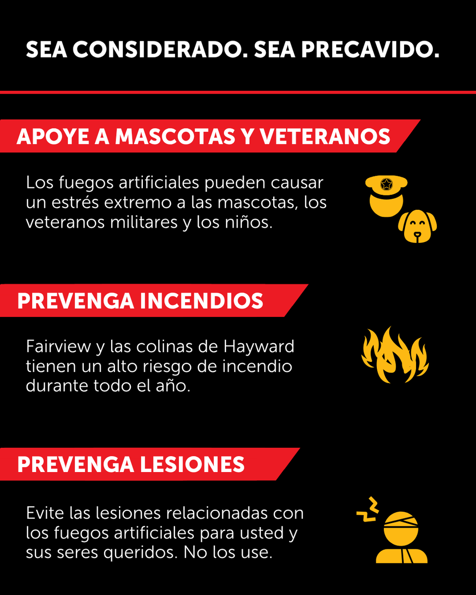cityofhayward's tweet photo. Todos los fuegos artificiales son ilegales en la ciudad de Hayward y en el distrito de protección contra incendios de Fairview. Deslice para obtener más información sobre las multas del uso ilegal de fuegos artificales.

Learn more: https://t.co/M5qZiwa5wj https://t.co/82Hh9NWve6