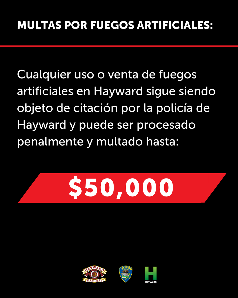 cityofhayward's tweet photo. Todos los fuegos artificiales son ilegales en la ciudad de Hayward y en el distrito de protección contra incendios de Fairview. Deslice para obtener más información sobre las multas del uso ilegal de fuegos artificales.

Learn more: https://t.co/M5qZiwa5wj https://t.co/82Hh9NWve6