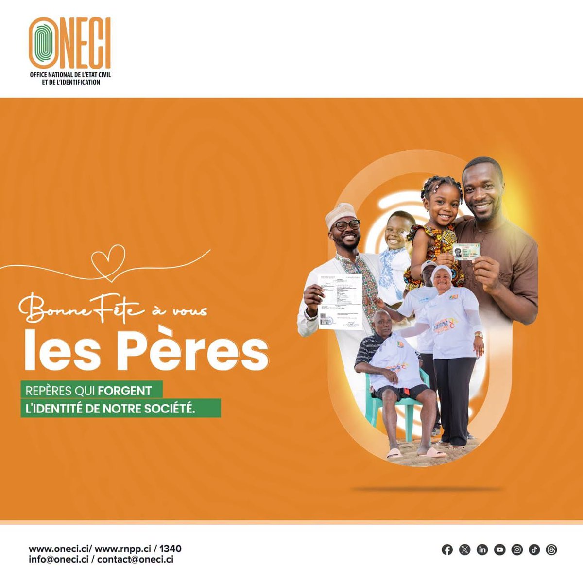 Oneci_ci's tweet photo. ๐๐๐๐๐| ๐
๐ฬ๐๐ ๐๐๐ ๐๐ฬ๐๐๐
L'ONECI souhaite une bonne fรชte ร tous les papas.
๐๐๐๐๐, ๐ญ๐ข๐๐ซ๐ฌ ๐๐ ๐๐จ๐ง๐๐ข๐๐ง๐๐ ๐๐ ๐ฏ๐จ๐ญ๐ซ๐ ๐ข๐๐๐ง๐ญ๐ข๐ญ๐ฬ.
#CIV225 #CIV
#ONECI #MISRCI
#RNPP #NNI
#FรTE_DES_PรRES https://t.co/HceRT6SCEn